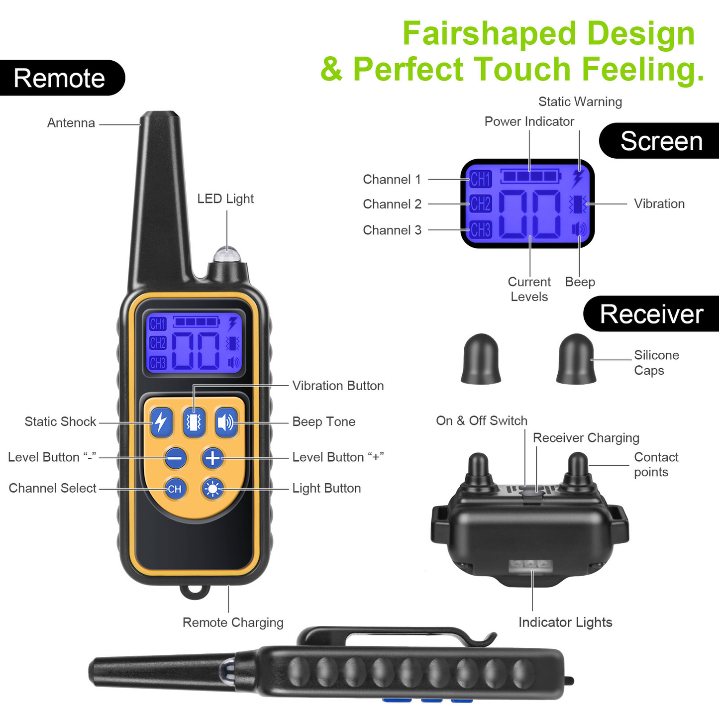 800M Remote Contro Electric Dog Training Collar Pet Rechargeable Waterproof with LCD Display for All Size Shock Vibration Sound