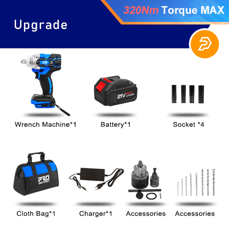 Electric Impact Wrench 21V Brushless Wrench Socket 4000Mah Li-Ion Battery Hand Drill Installation Power Tools by