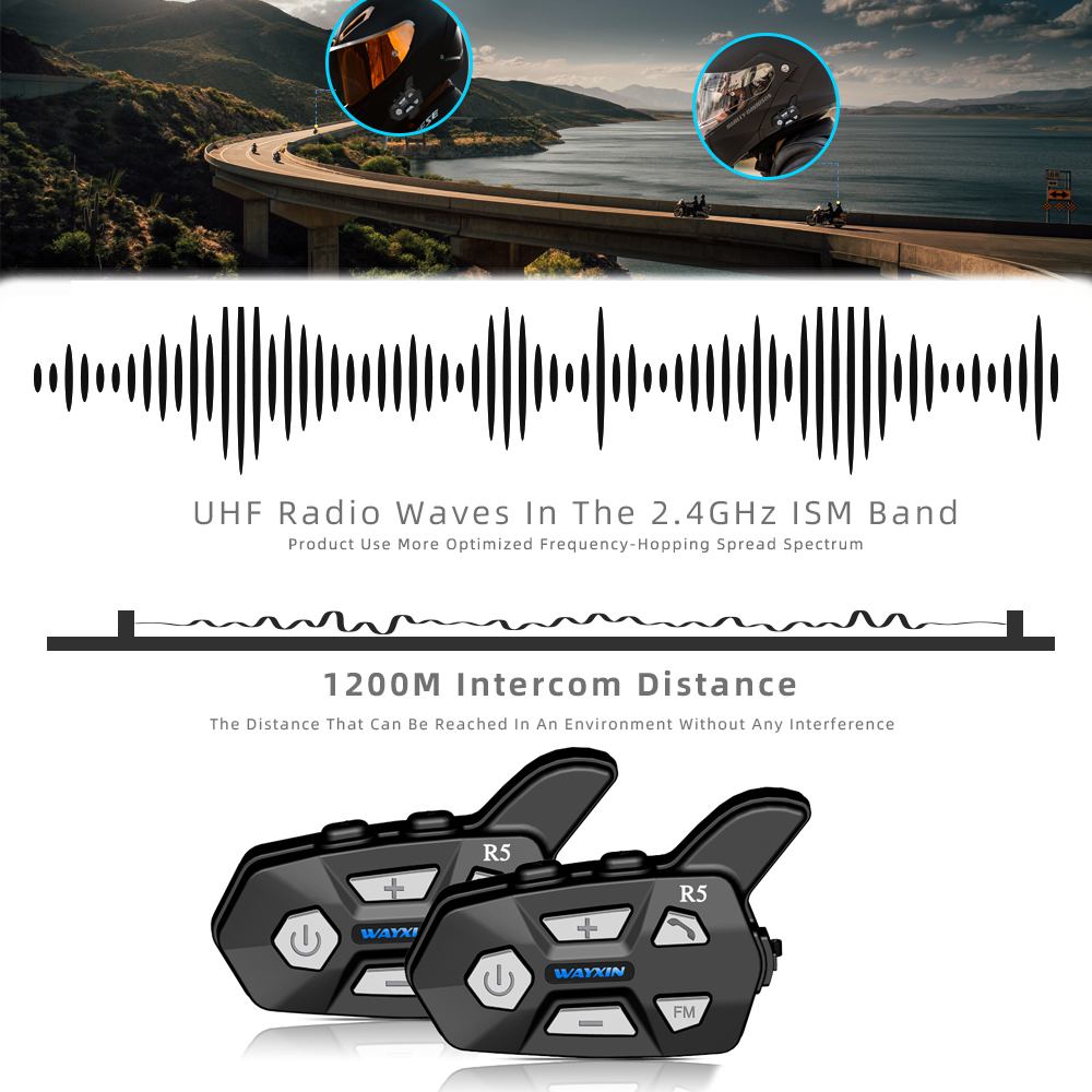 Bluetooth 5.0 Motorcycle Intercom Helmet 2 People 1200M Talking Universal Pairing Waterproof Interphone Headset FM Radio