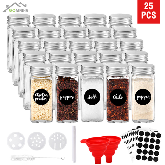 Gomaihe 25Pcs Spice Jars Organizer Kitchen Spice Rack Seasoning Pots Set Salt and Pepper Spice Tools Bottle Kitchen Gadget Sets