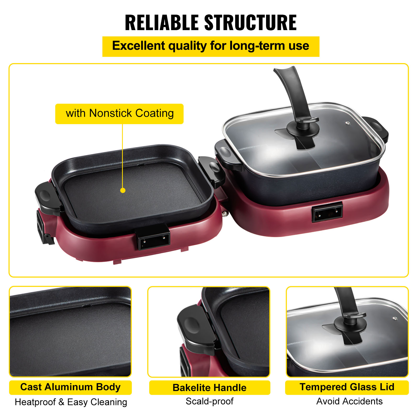 2 in 1 Electric Hot Pot BBQ Grill 2000W Multifunction Portable Home Foldable Non-Stick Split Pot Smokeless Barbecue Pan