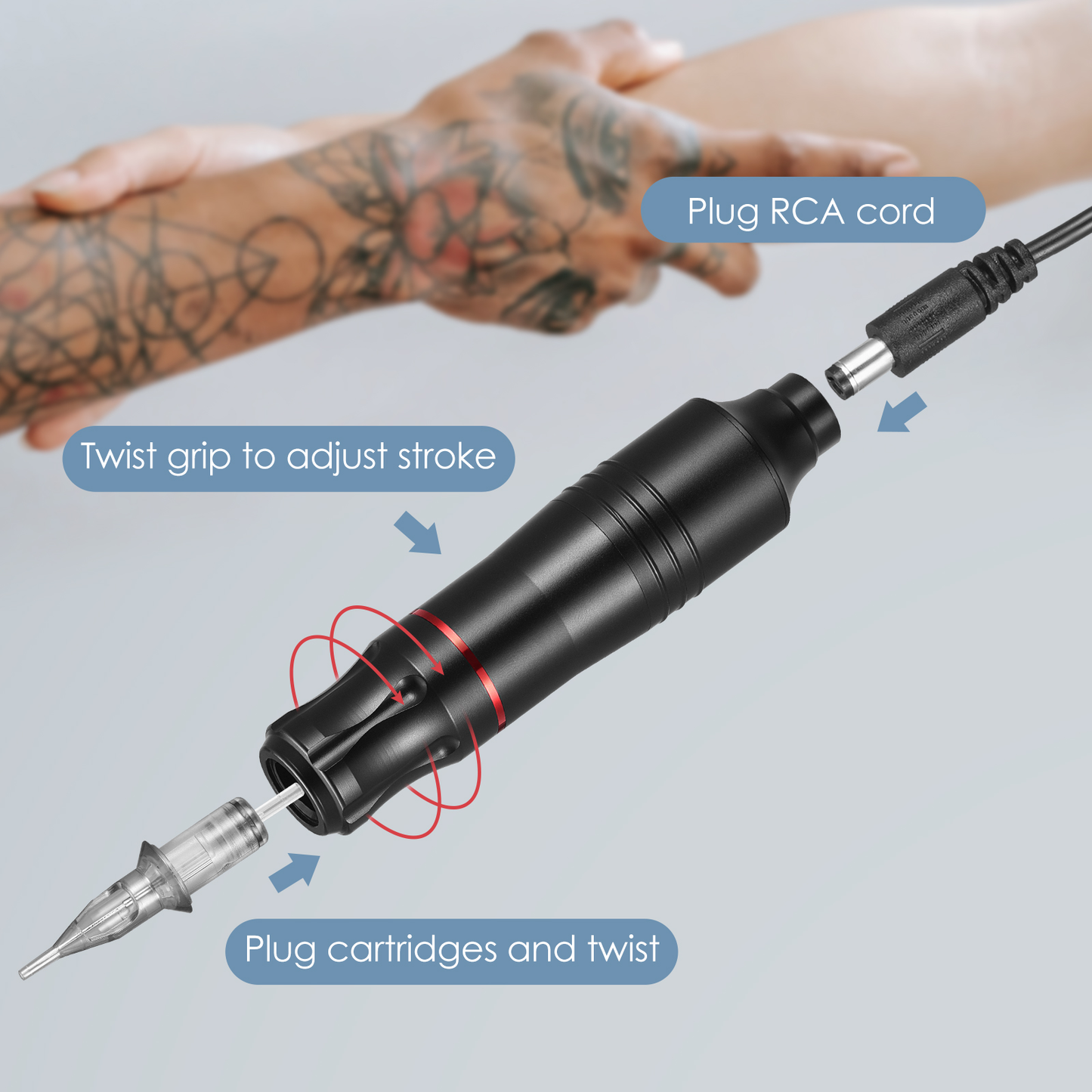 EU US Stock Rotary Tattoo Pen Machine Kit, Professional Tattoo Pen with 20 Colors Tattoo Paints, 10Pcs Cartridges Needles