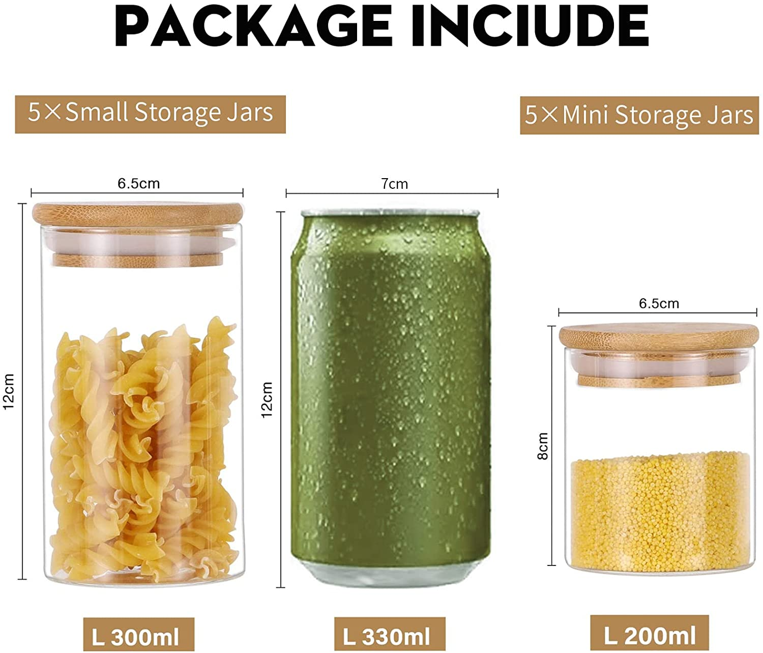 Gomaihe Glass Jars Spice Jars with Bamboo Lids Silicon Ring Set of Tight Kitchen Containers for Storage Canister Set For