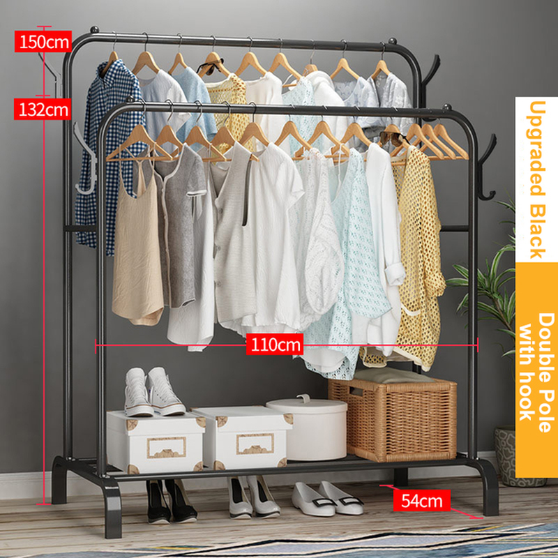 Coat Rack Garment Rack Free-Standing Clothes Hanger with Top Rod Clothes Shelves Storage Wardrobe Hanger Floor Cloth Drying Rack