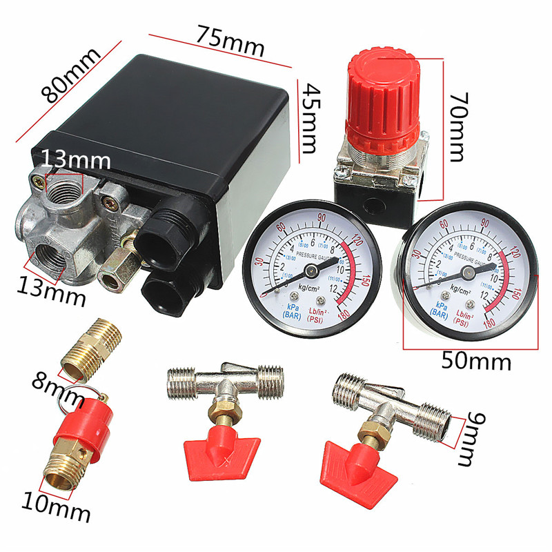 New Arrival Air Compressor Pressure Valve Switch Manifold Relief Regulator Gauges 180PSI 240V 45X75X80Mm Promotion Price