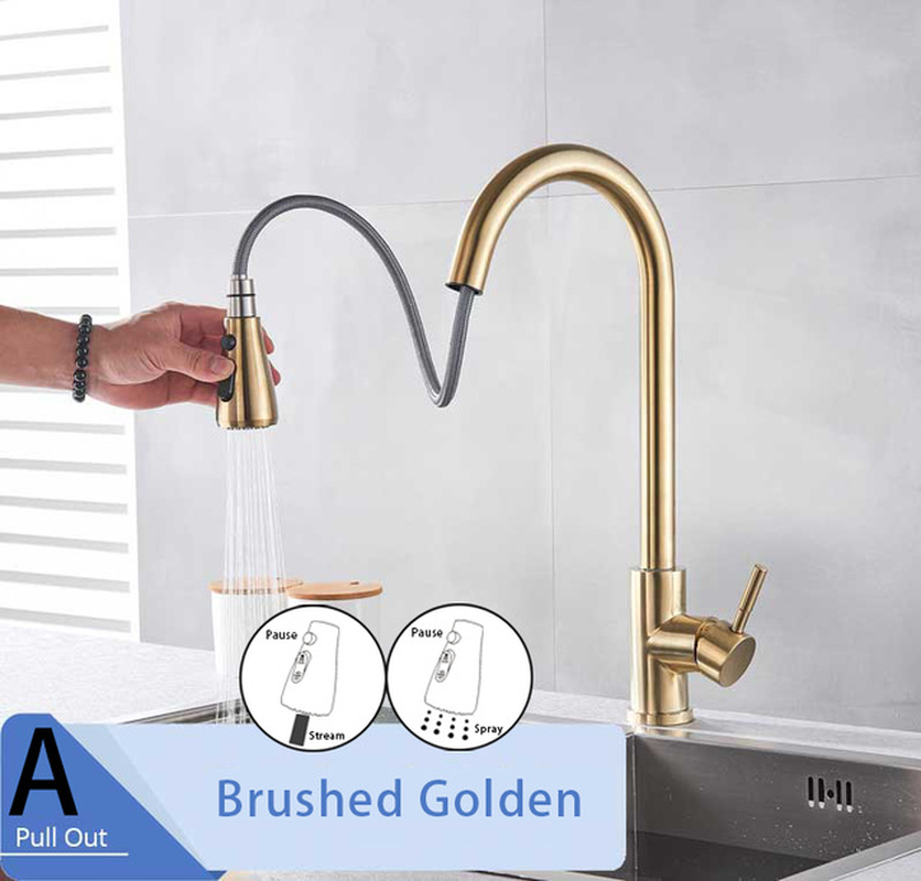 Brushed Nickel Kitchen Faucet Single Hole Pull Out Spout Kitchen Sink Mixer Tap Stream Sprayer Head Chrome/Black Mixer Tap