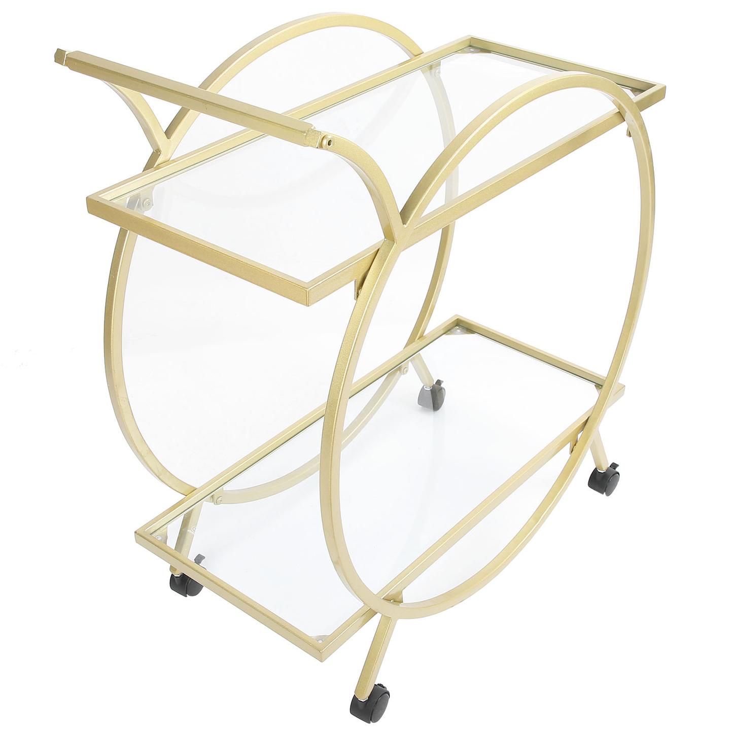 Drinks Trolley, Stylish Metal Serving Cart with 2 Glass Shelves on Wheels, for Cocktails, Spirits, Wine & Beverages