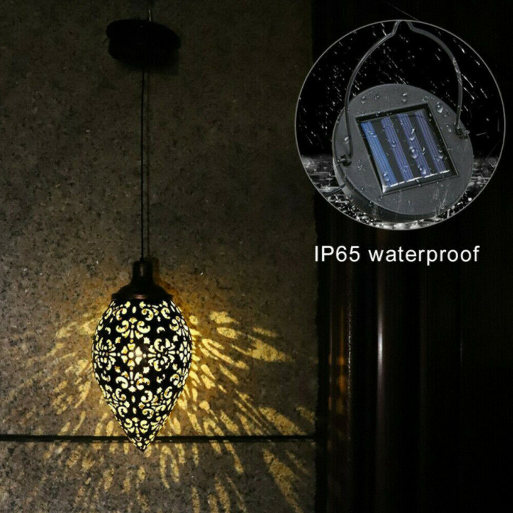 2Pcs LED Solar Rugby Iron Chandelier Hollow Lights Outdoor Garden Light Lamp