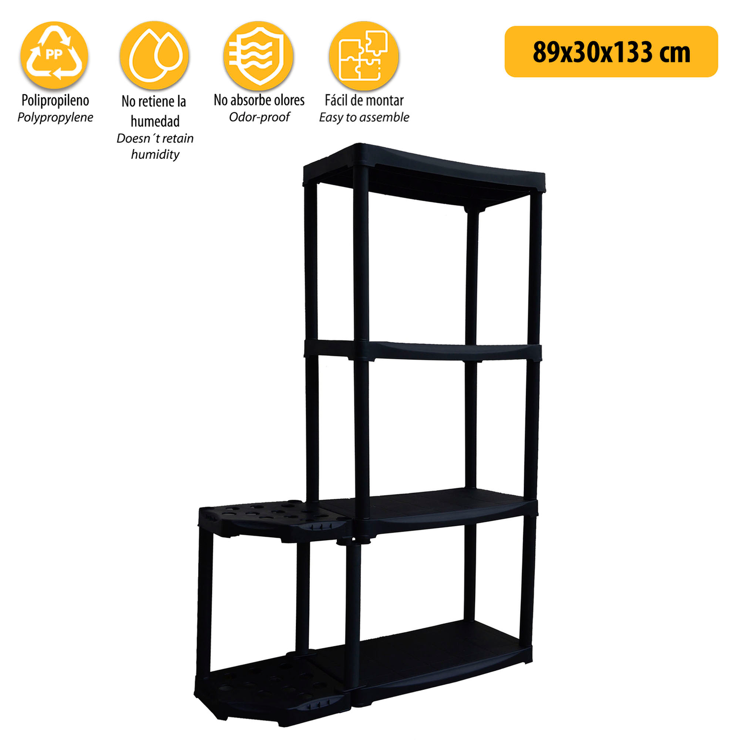 Modular Polypropylene Artplast Shelves Collection "Tempo", with Various Dimensions and Shelves Black and Ivory Color