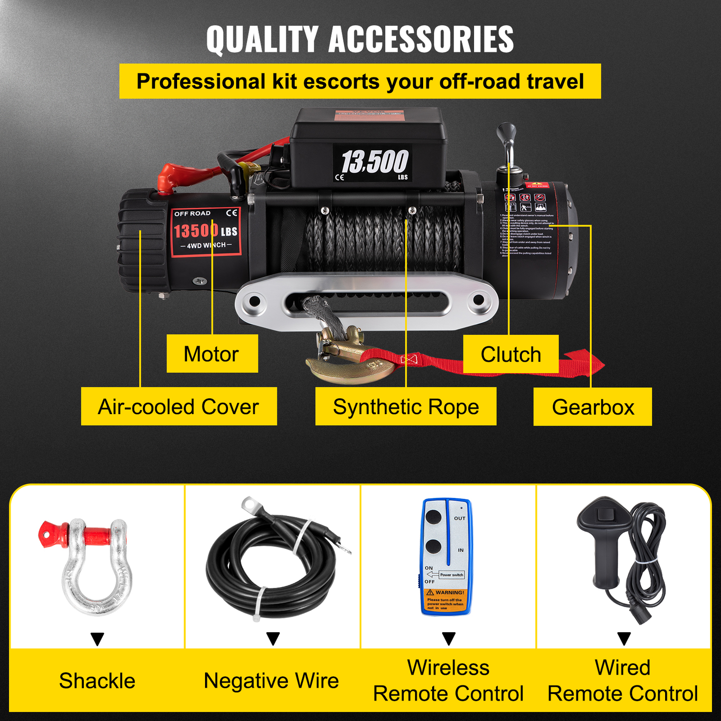 3000-13500LBS 12V Electric Winch for 4X4 Syntheic Car Trailer Ropes Towing Strap with Wireless Control ATV Truck off Road