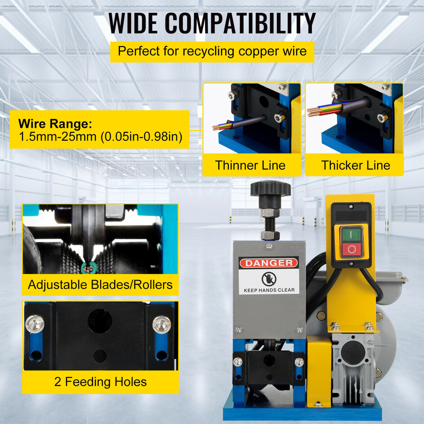 Electric Wire Stripping Machine Portable 1.5Mm-25Mm 180W Cable Stripper for Copper Line Processing Removing Plastic Rubber