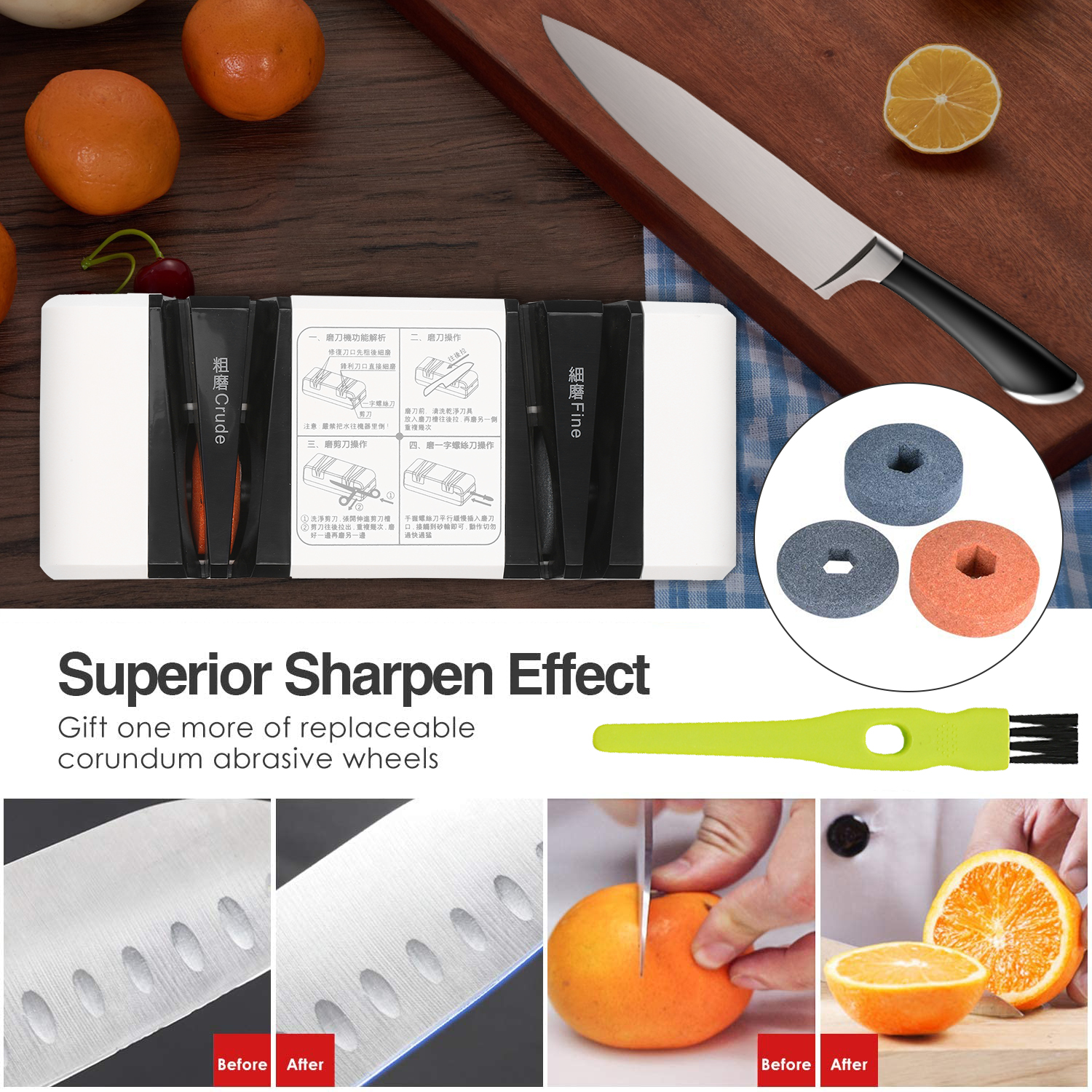 Professional Electric Knife Sharpener Multifunctional Automatic Cut Sharpeners with 15-Degree Bevel Crude and Fine Grooves