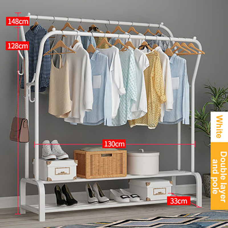 Coat Rack Garment Rack Free-Standing Clothes Hanger with Top Rod Clothes Shelves Storage Wardrobe Hanger Floor Cloth Drying Rack