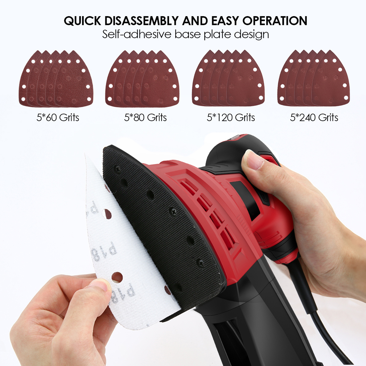 200W Mouse Sander 1.6A 12500RPM Sander with 20Pcs Sanding Papers Power Tools for Polishing Small Areas Refinishing Paint