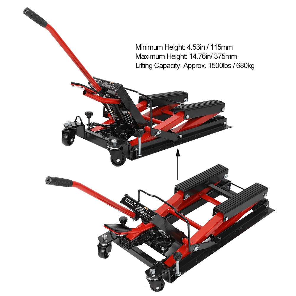 1500Lbs Lifting Cranes Motorcycle Repair Bracket Motorcycle Stand Adjustable Lifting Kickstand Floor Jack Table Hoist