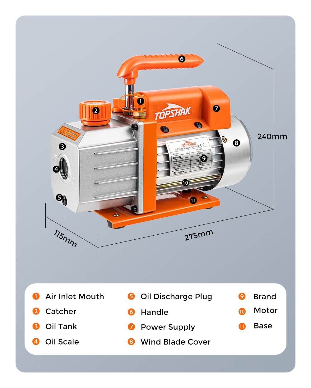 3/4CFM AC Refrigerant Vacuum Pump with Gauges HVAC Refrigeration Home Vacuum Packing Air Condition Automobile Maintenance