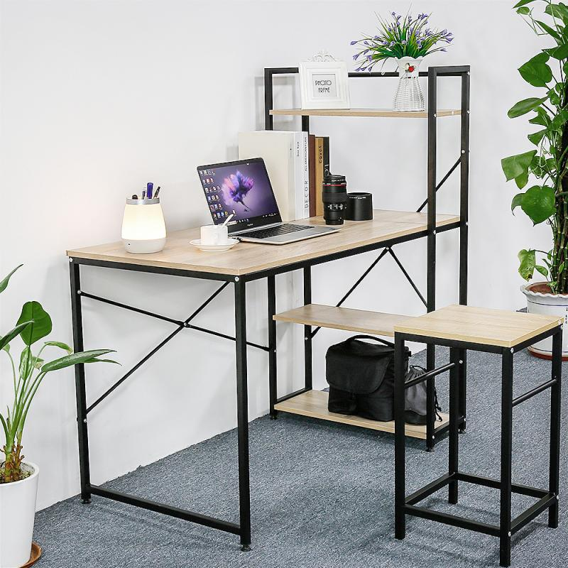 Computer Laptop Desk Modern Style Computer Desk with 4 Tiers Bookshelf for Home Office Studying Living Room Furniture HWC