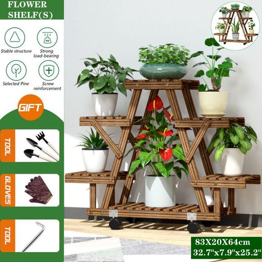 Wooden Flower Rack 114X25X91Cm Plant Stand Multi Flower Stand Shelves Bonsai Display Shelf for Yard Garden Patio Balcony 4 Tiers