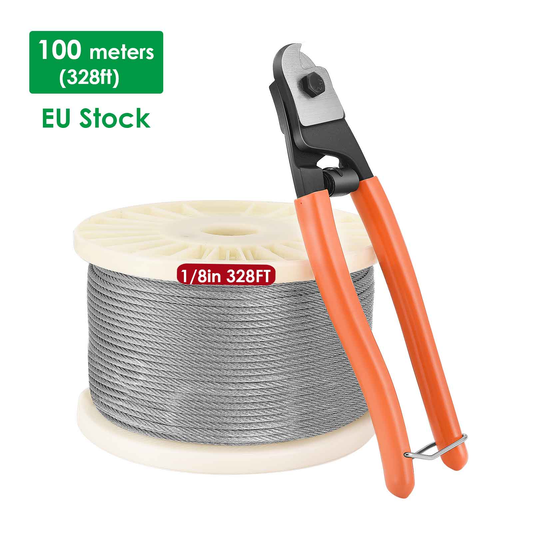 Stainless Steel Cable T316 1/8" 100M,Aircraft Deck Railing,7*7 Strands Construction,Rustproof Break Strength 650Kg,Cutter Cable