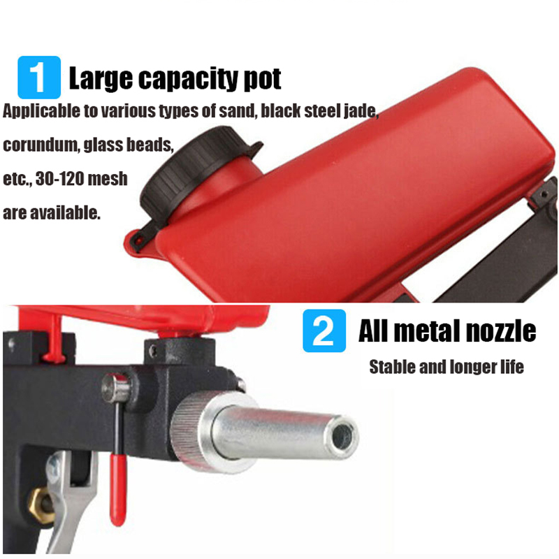 90Psi Portable Gravity Pneumatic Sandblaster Gun Lightweight Aluminium Handheld Blasting Device Spray Gun 700Cfm Power Tool