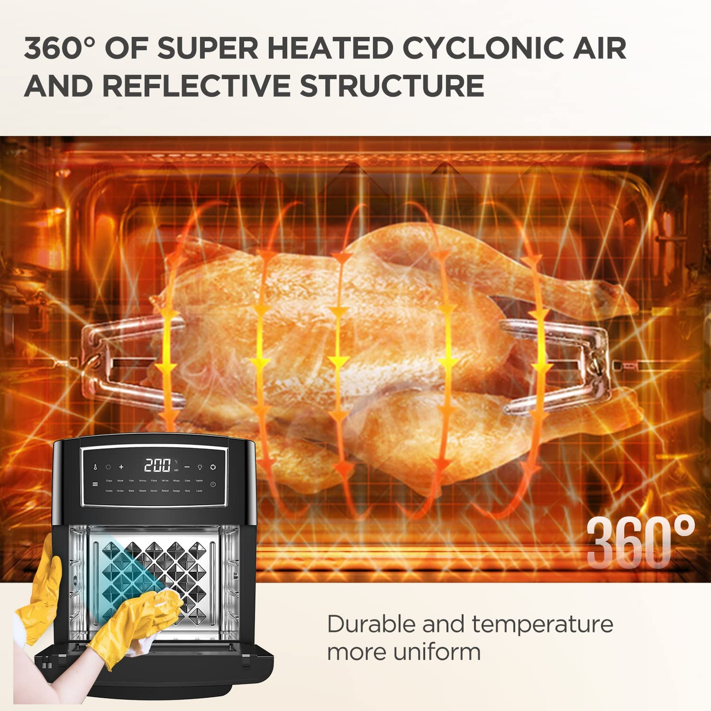 12L/12.7QT 1500W Smart Air Fryer Oven Toaster Rotisserie & Dehydrator LED Digital Touch Screen Convection Air Fryer Oven