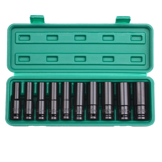 1/2 Inch Drive Hex Impact Socket Set 10Pcs Deep Socket Metric Sizes 10-24Mm Carbon Steel with Hard Storage Box