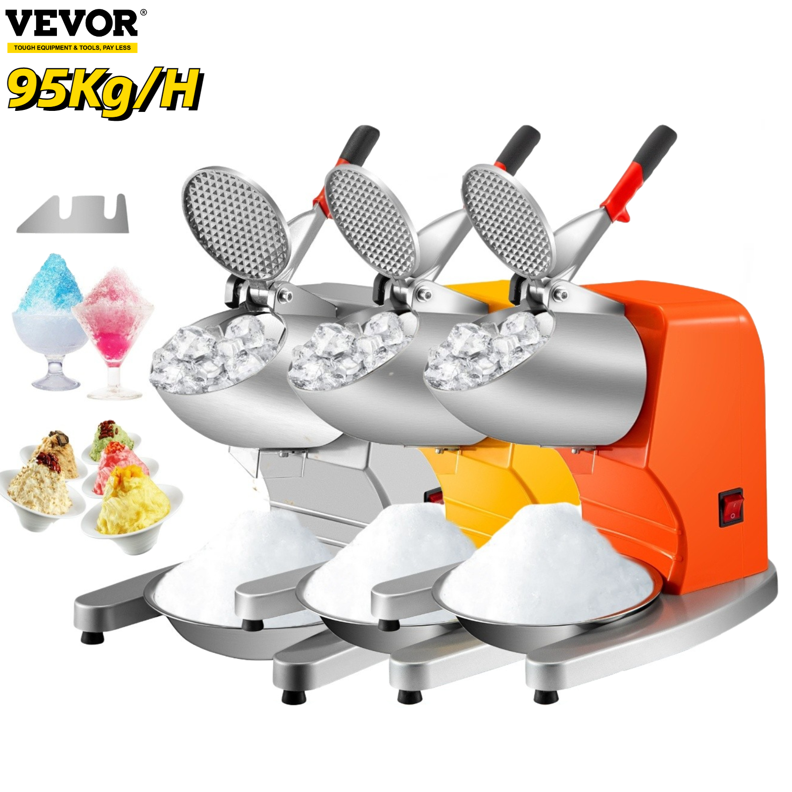 Electric Dual Blade Ice Crusher 95Kg/H Commercial Snow Cone Granizing Machine with Free Tray Home Icy Drink Smoothie Maker