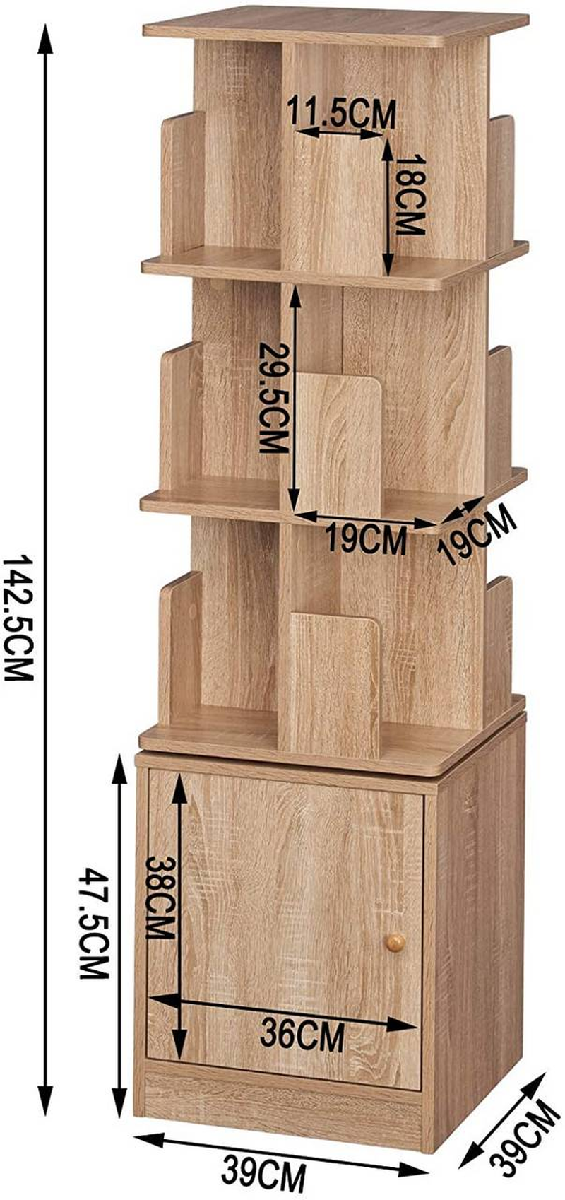 Bookshelf 3 Level Storage Shelf with Cabinet Made of MDF Light Oak