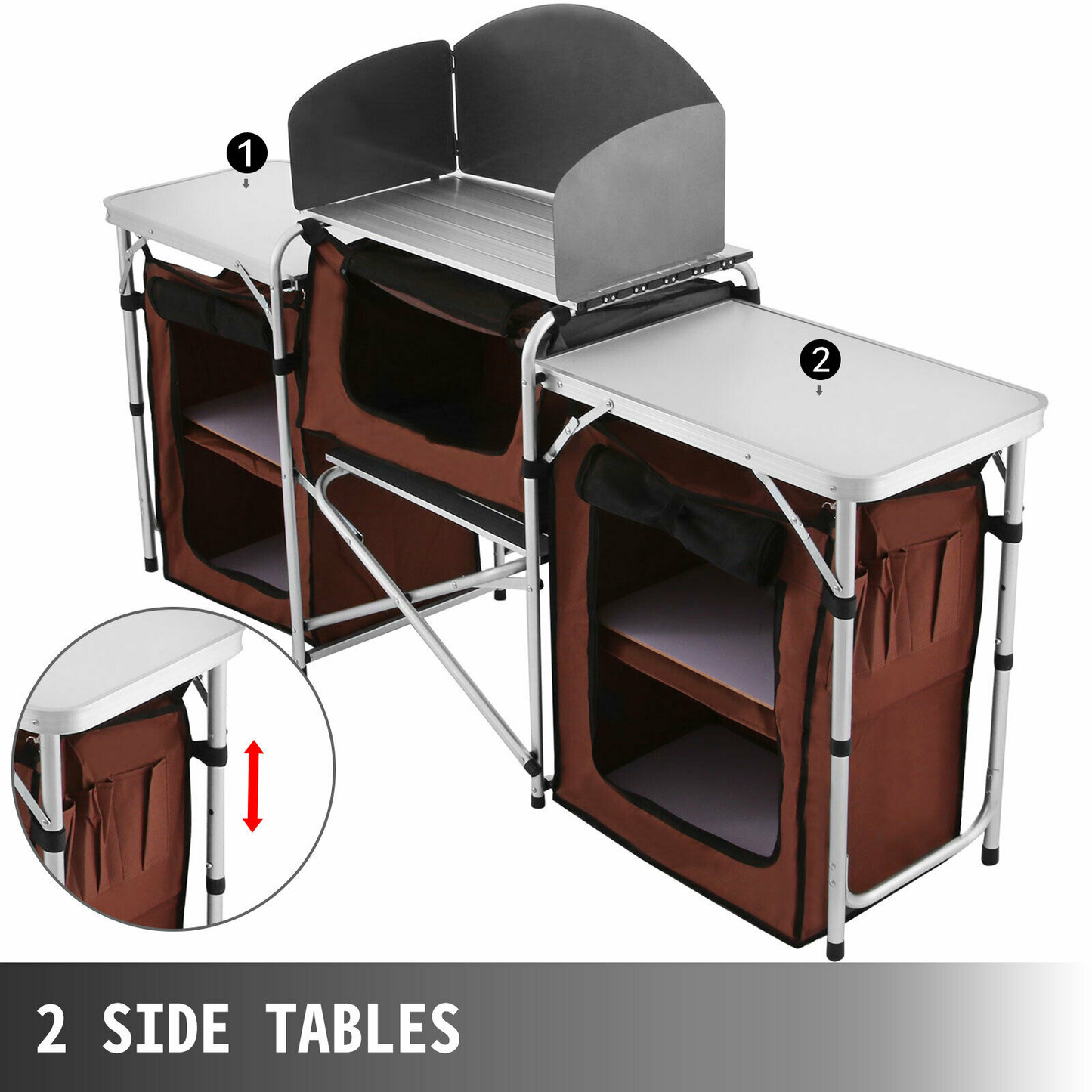 Camping Outdoor Kitchen Table Cabinet Foldable Folding Cooking Storage Rack for BBQ Picnic X-Shaped Aluminum Alloy Bracket