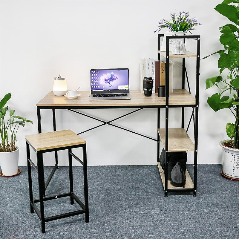 Computer Laptop Desk Modern Style Computer Desk with 4 Tiers Bookshelf for Home Office Studying Living Room Furniture HWC