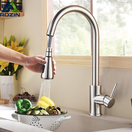 Brushed Nickel Kitchen Faucet Single Hole Pull Out Spout Kitchen Sink Mixer Tap Stream Sprayer Head Chrome/Black Mixer Tap