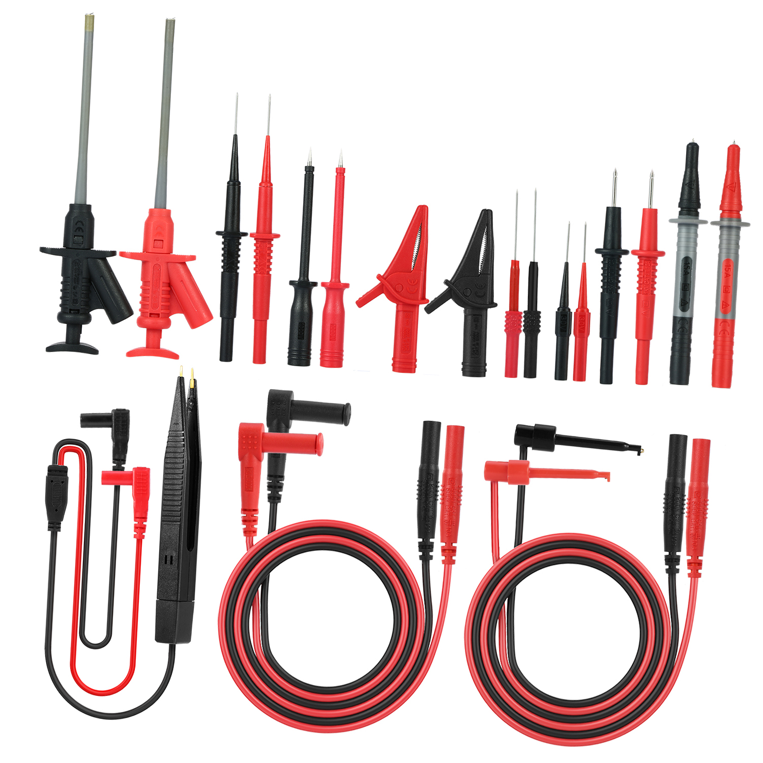 MK30 21Pcs Electronic Test Lead Kits Multimeter Lead with Alligator Clips Replaceable Probes Tips Accessories Kit