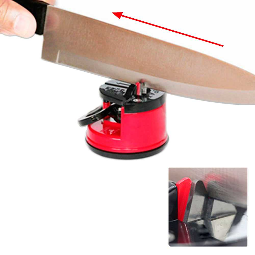 Knife Sharpener Scissors Hand Knives with Suction Cup Fixing Tungsten Carbide Red Base for Kitchen Lever