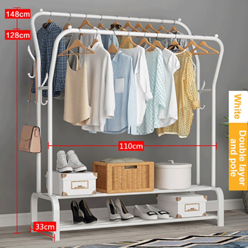 Coat Rack Garment Rack Free-Standing Clothes Hanger with Top Rod Clothes Shelves Storage Wardrobe Hanger Floor Cloth Drying Rack