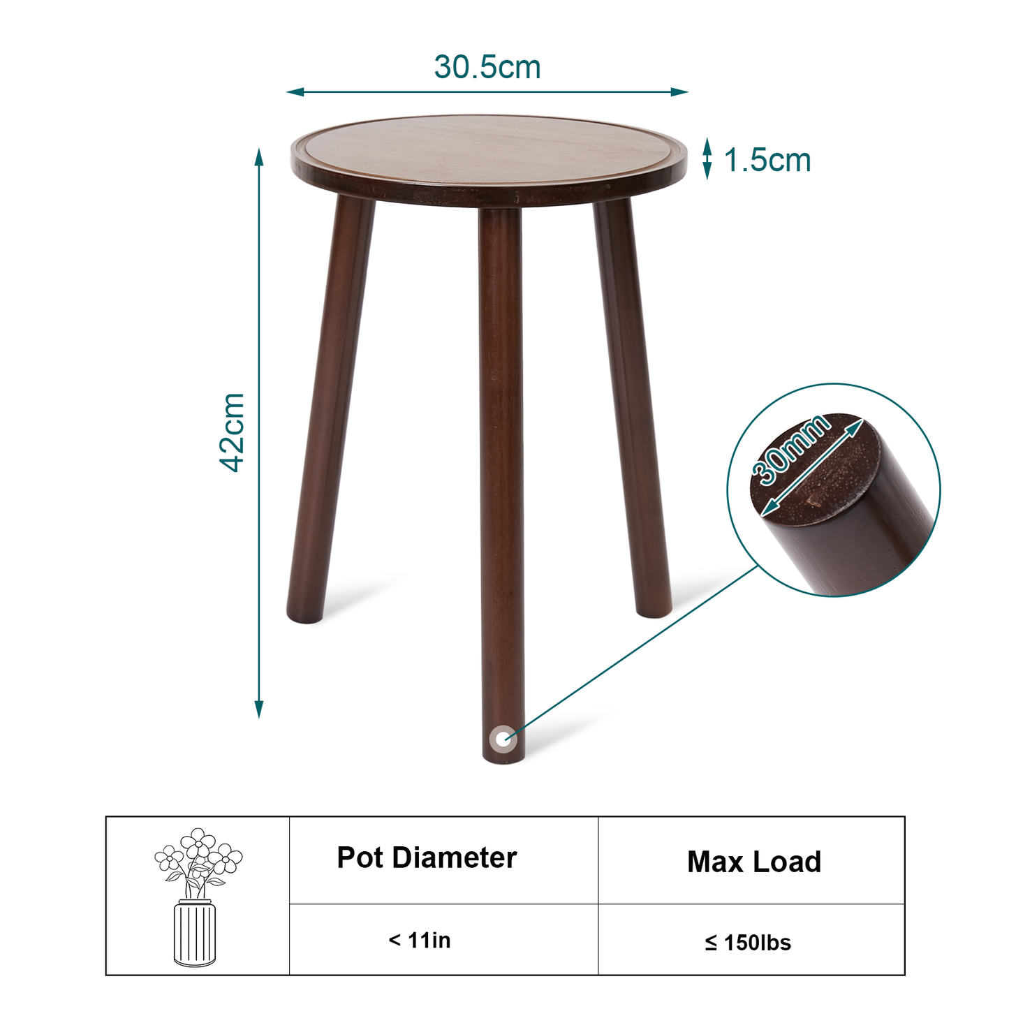 Set of 2 Wood Plant Stand Mid Century Side Table 16.5’’ Tall round Side End Table Flower Pot Holder Home Decor