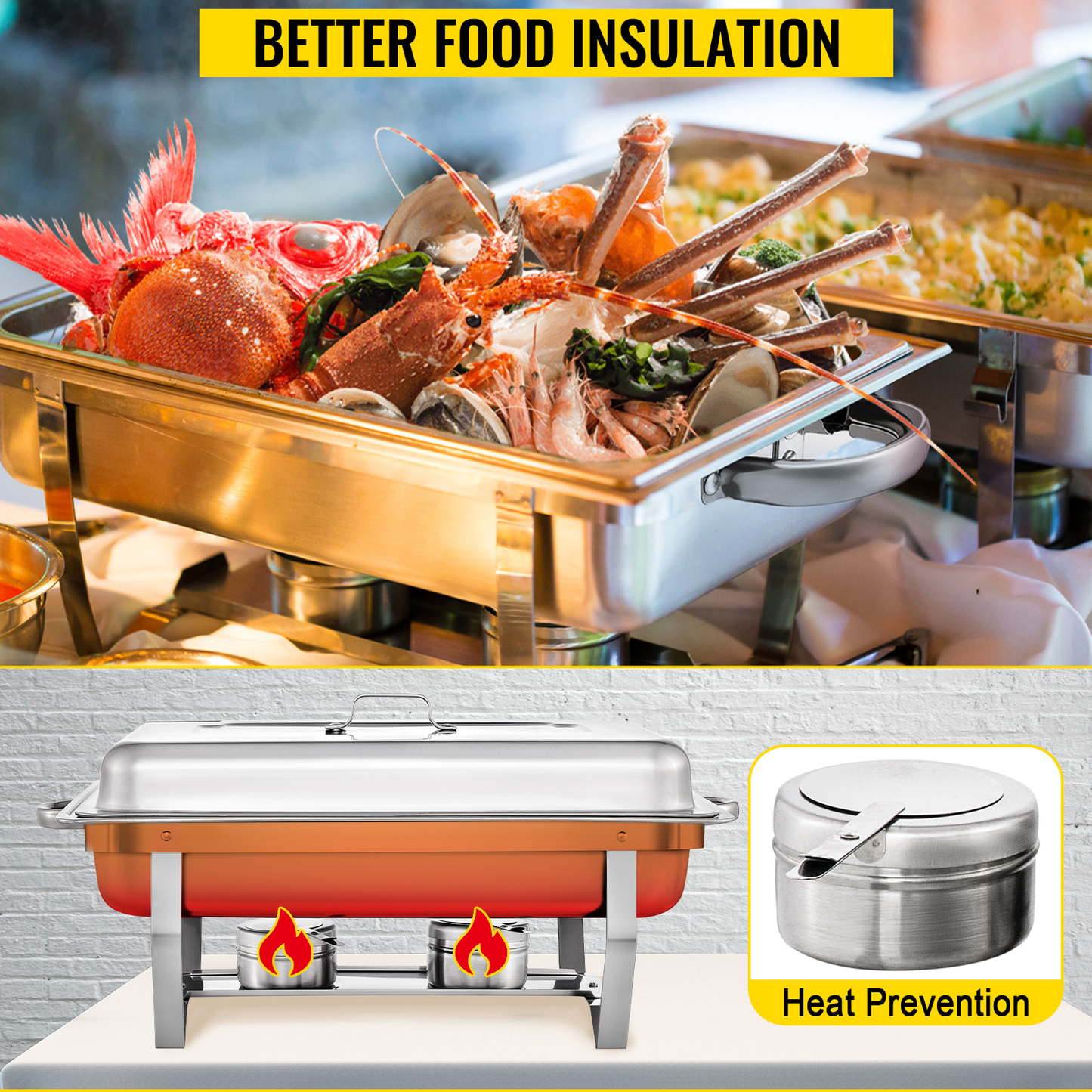 Chafing Dishes Buffet Stove Food Warmer 9L / 8 Quart Stainless Steel Foldable for Self-Service Restaurant Catering Parties