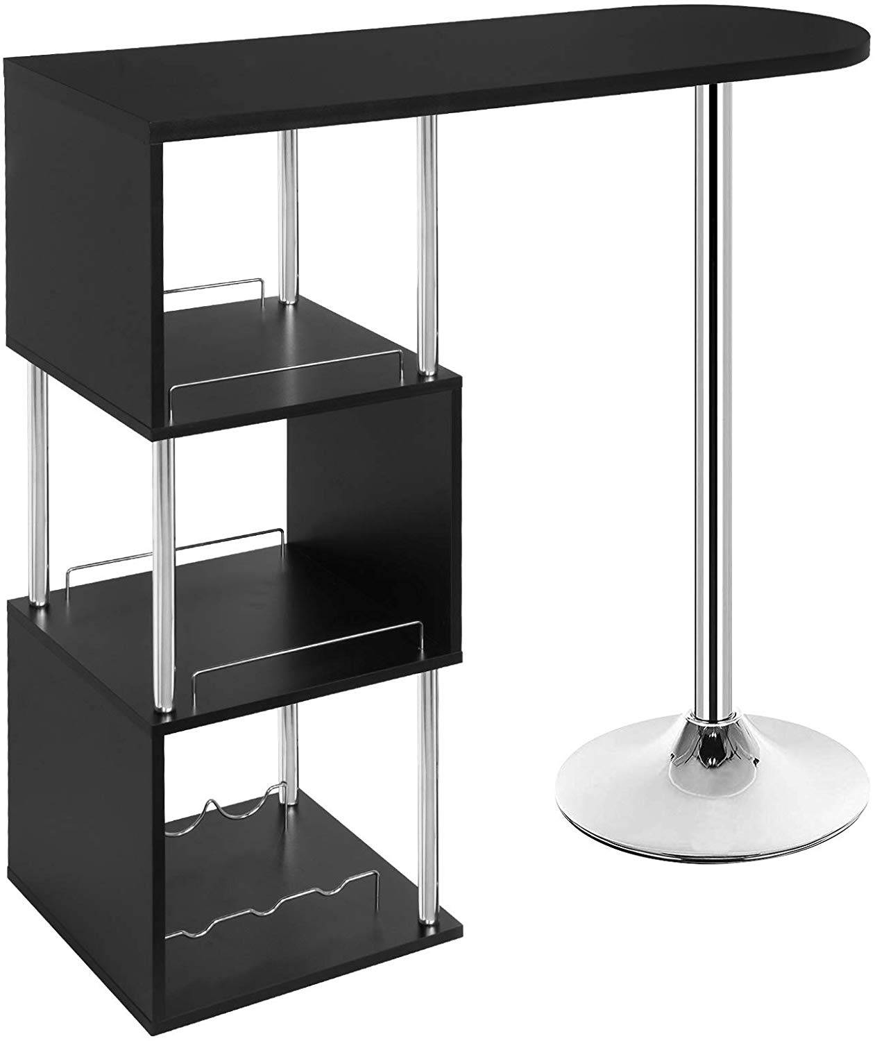 Light Luxury Modern Minimalist Bar Table, Bar Table, Dining Table, with Three Shelf Space Wine Rack-Mdf and Metal Black