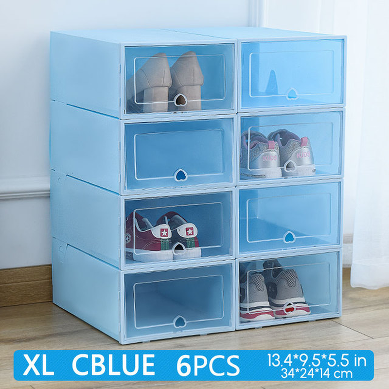 6pcs Plastic Shoe Box Stackable Foldable Shoe Organizer Drawer