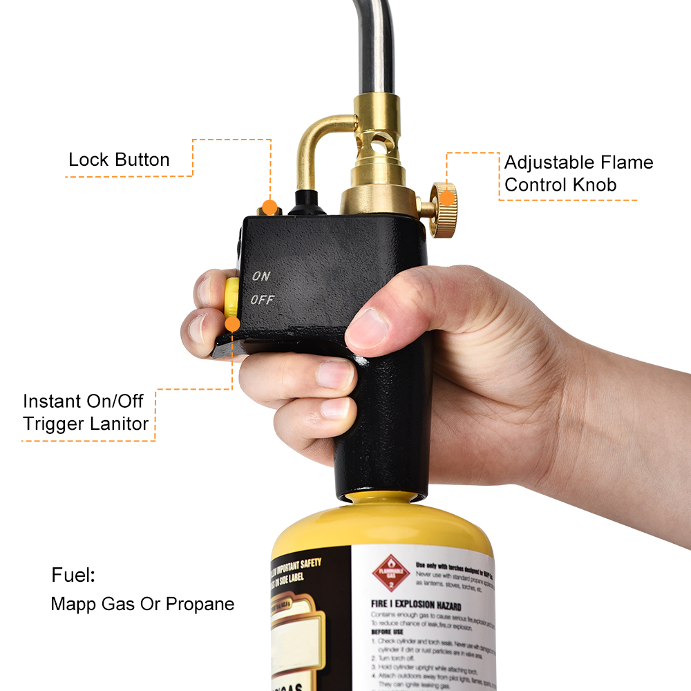 EU UK US Stock MAPP Propane Torch Multi Purpose Trigger Start Gastorch with 3 Nozzles/Tips, Gas Cylinders Not Included