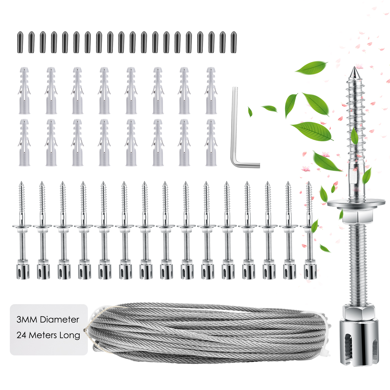 Plant Support,T316 Stainless Steel Trellis for Climbing Plants, Professional System with Wall Brackets 16Holders, 24 M Rope