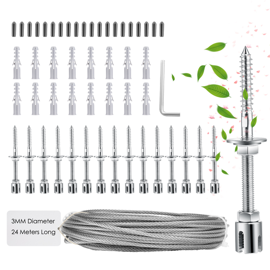 Plant Support,T316 Stainless Steel Trellis for Climbing Plants, Professional System with Wall Brackets 16Holders, 24 M Rope