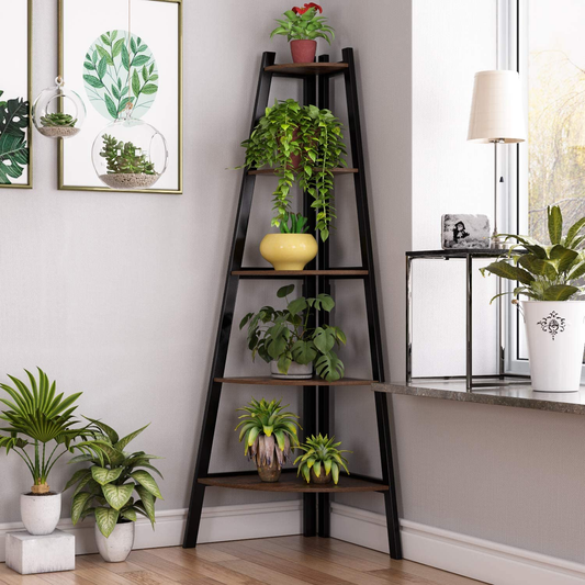 Homfa Corner Shelf 5 Tier Rustic Corner Bookshelf Industrial Corner Ladder Shelf Small Bookcase Plant Stand for Living Room