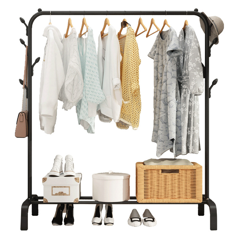 Coat Rack Garment Rack Free-Standing Clothes Hanger with Top Rod Clothes Shelves Storage Wardrobe Hanger Floor Cloth Drying Rack