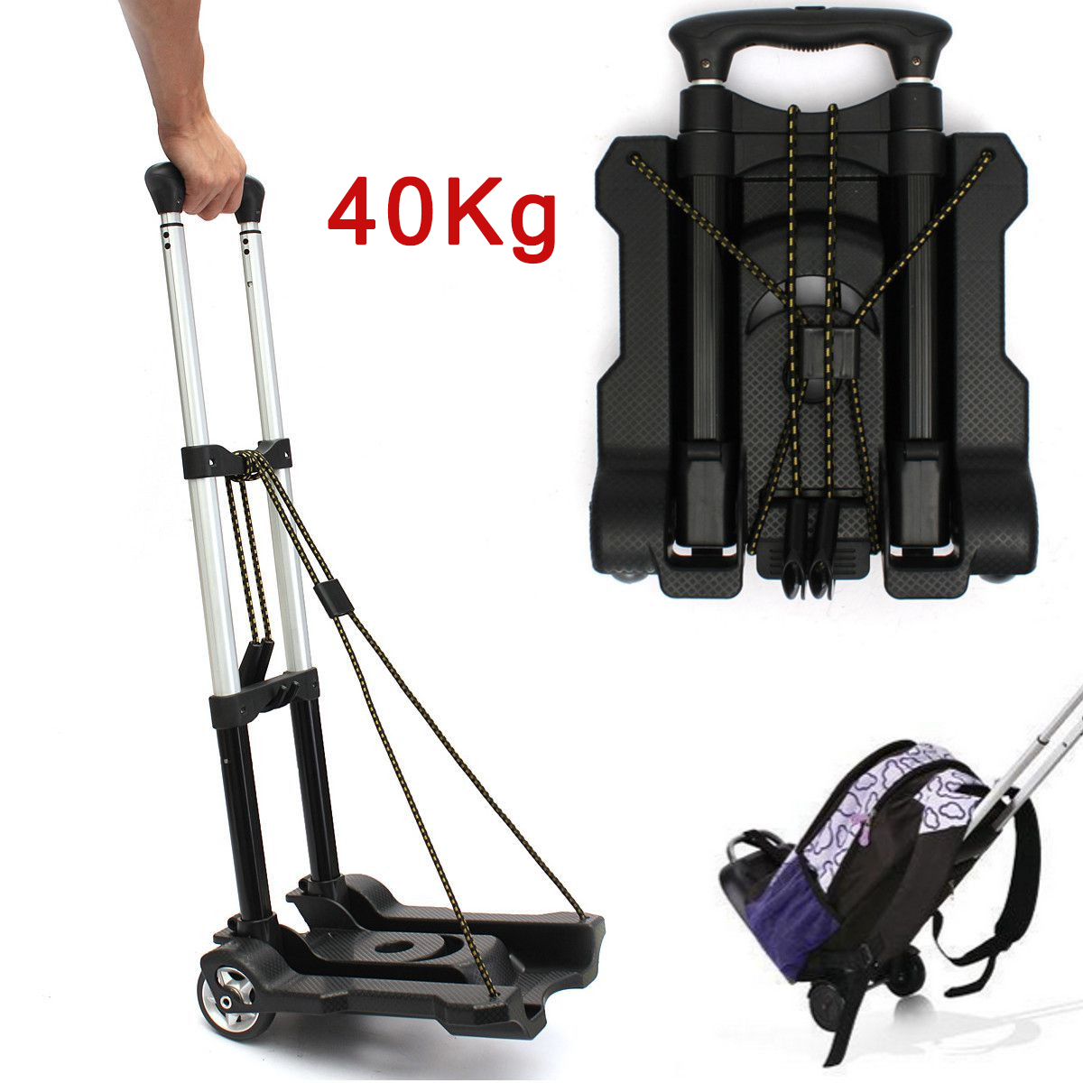 40Kg Heavy Duty Foldable Hand Sack Wheel Trolley Folding Truck Barrow Cart Travel Luggage Shopping Cart Portable Home Use Car