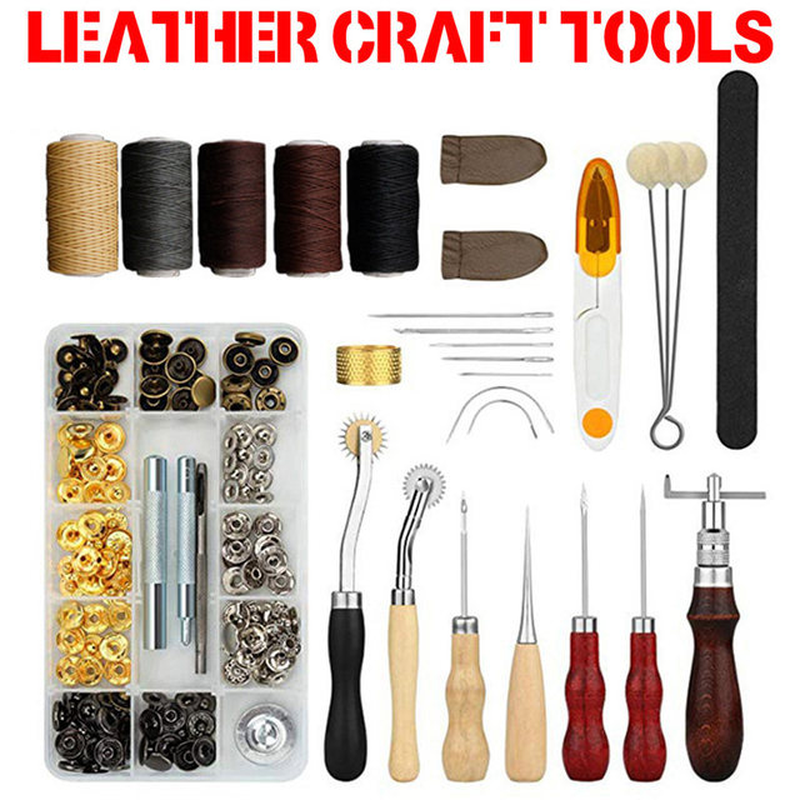 Kiwarm Professional 37/61/18Pcs Leather Craft Tools Kit Hand Sewing Stitching Punch Carving Work Saddle Leathercraft Accessories