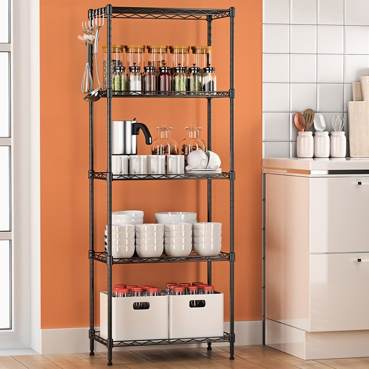 5 Tier Steel Wire Storage Rack Kitchen Microwave Shelf Bathroom Sundries Holder Garden Plant Shelf Multifunctional Stand