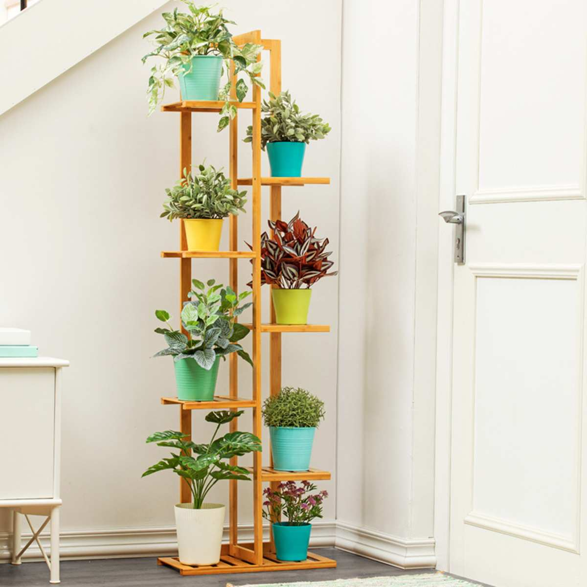 5/6/7Layers Bamboo Flower Stand Pots Tray Plant Shelves Planter Display Rack Storage Holder Shelf Home Balcony Garden Decoration