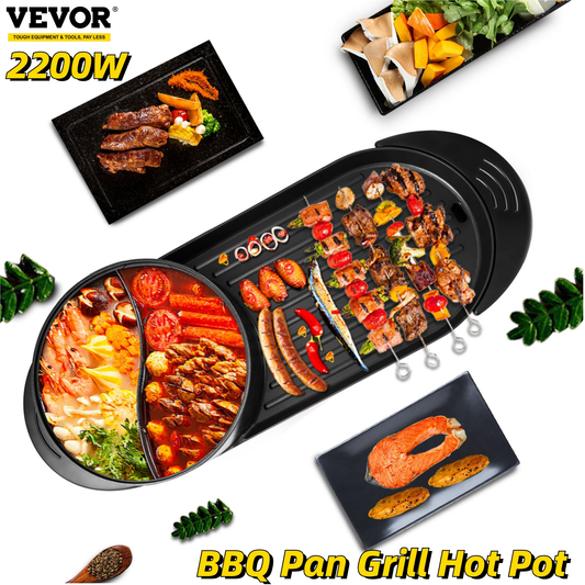 2 in 1 Electric BBQ Pan Grill Hot Pot Portable Smokeless Durable Material Fast Even Heated for Shellfish Vegetables Home