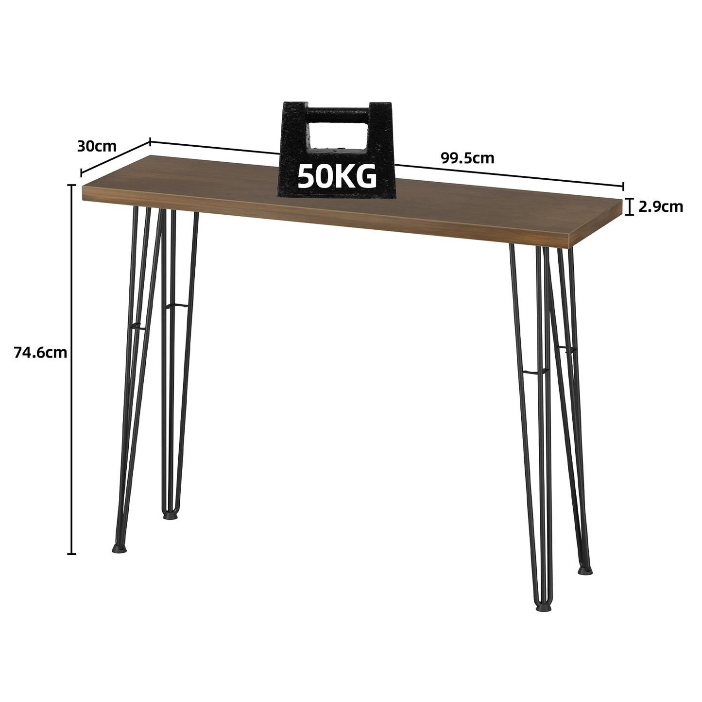 Tall Solid Wood Live Edge Natural Console Table with Metal Legs Side Table