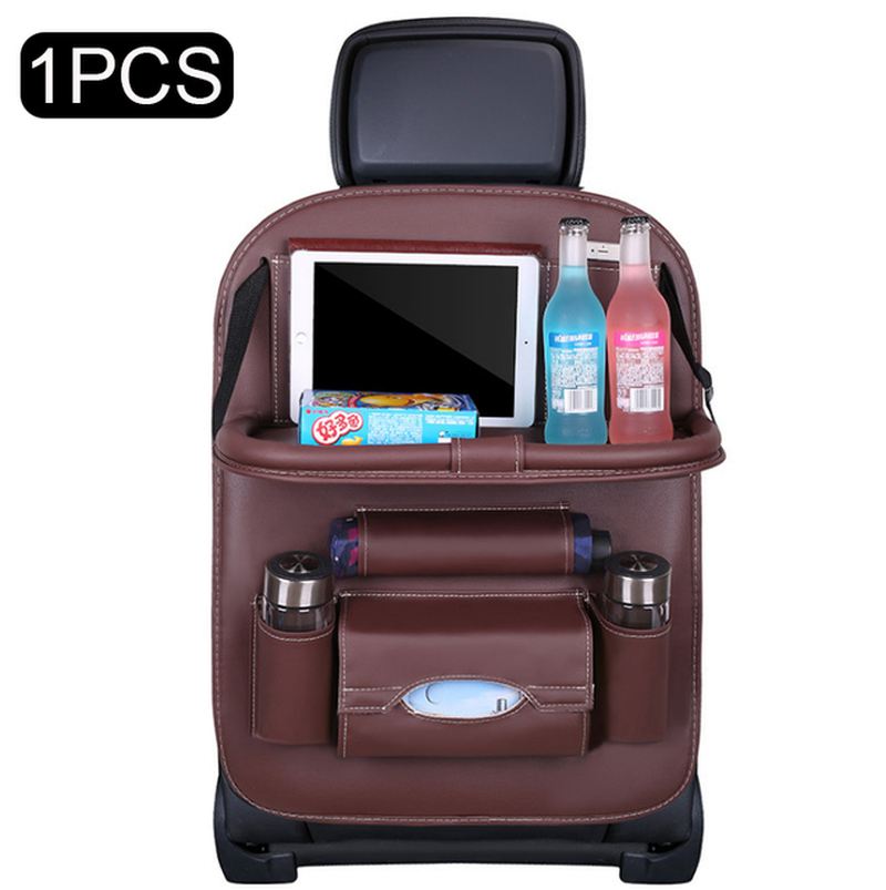 Pu Leather Pad Bag Car Seat Back Organizer Foldable Table Tray Travel Storage Bag Foldable Dining Table Car Seat Storage Bag